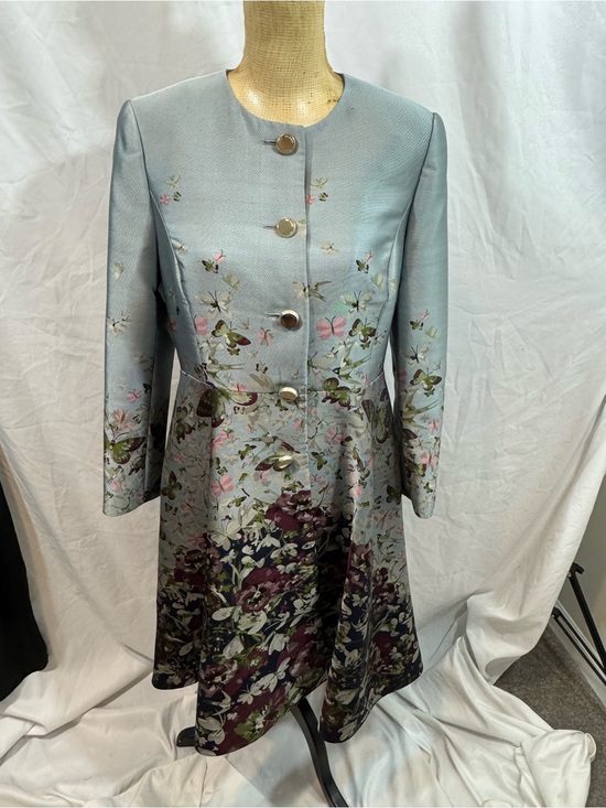 Ted Baker Dresses & Skirts - Ted Baker Powder Blue Floral Ombre Long Sleeve A-Line Dress coat 3